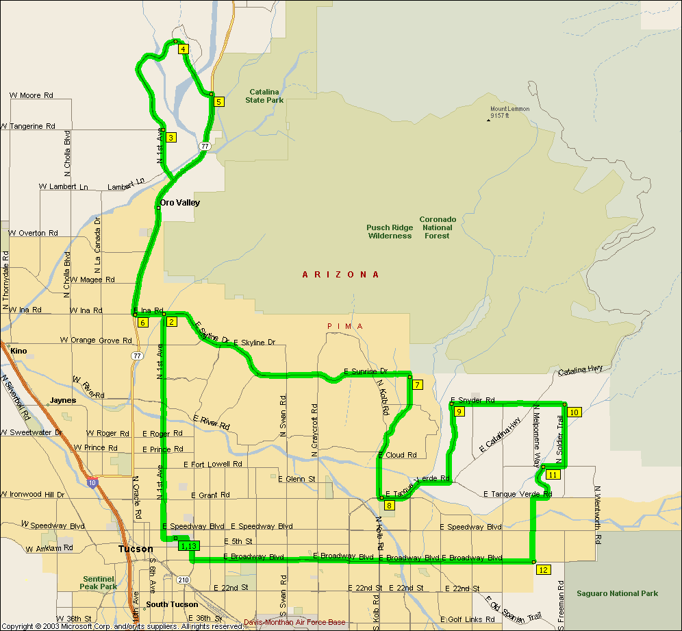 Maps of Tucson Bike Rides
